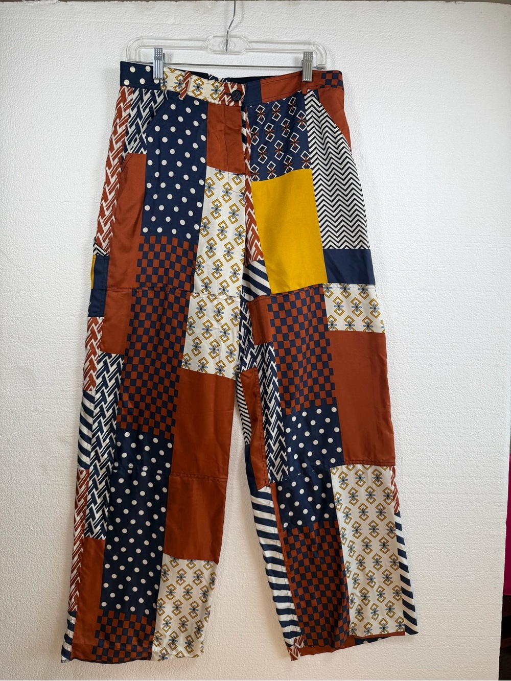 Tory Burch Patchwork Cargo Pants in Navy, Mustard & Rust - Picture 4 of 11